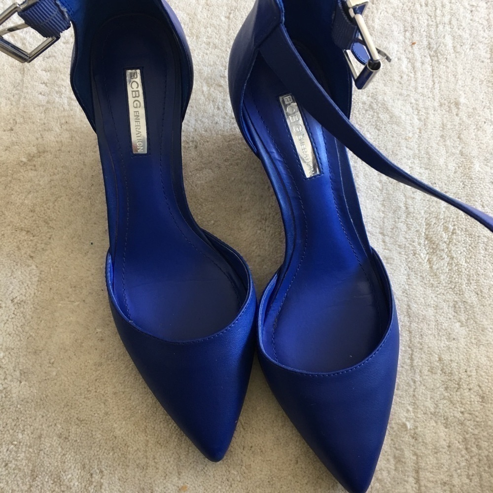 BCBGeneration Royal Blue Pointed Toe Ankle Strap Heels